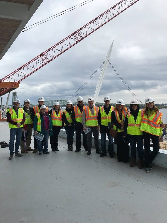 Emily Hess (far right) and classmates touring the Vancouver Waterfront development, November 2017.