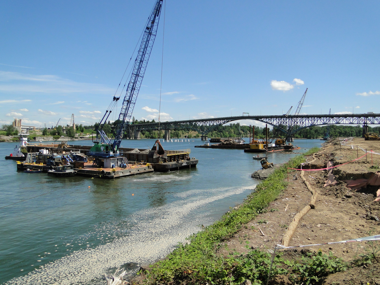 Zidell construction taking place along the Willamette River