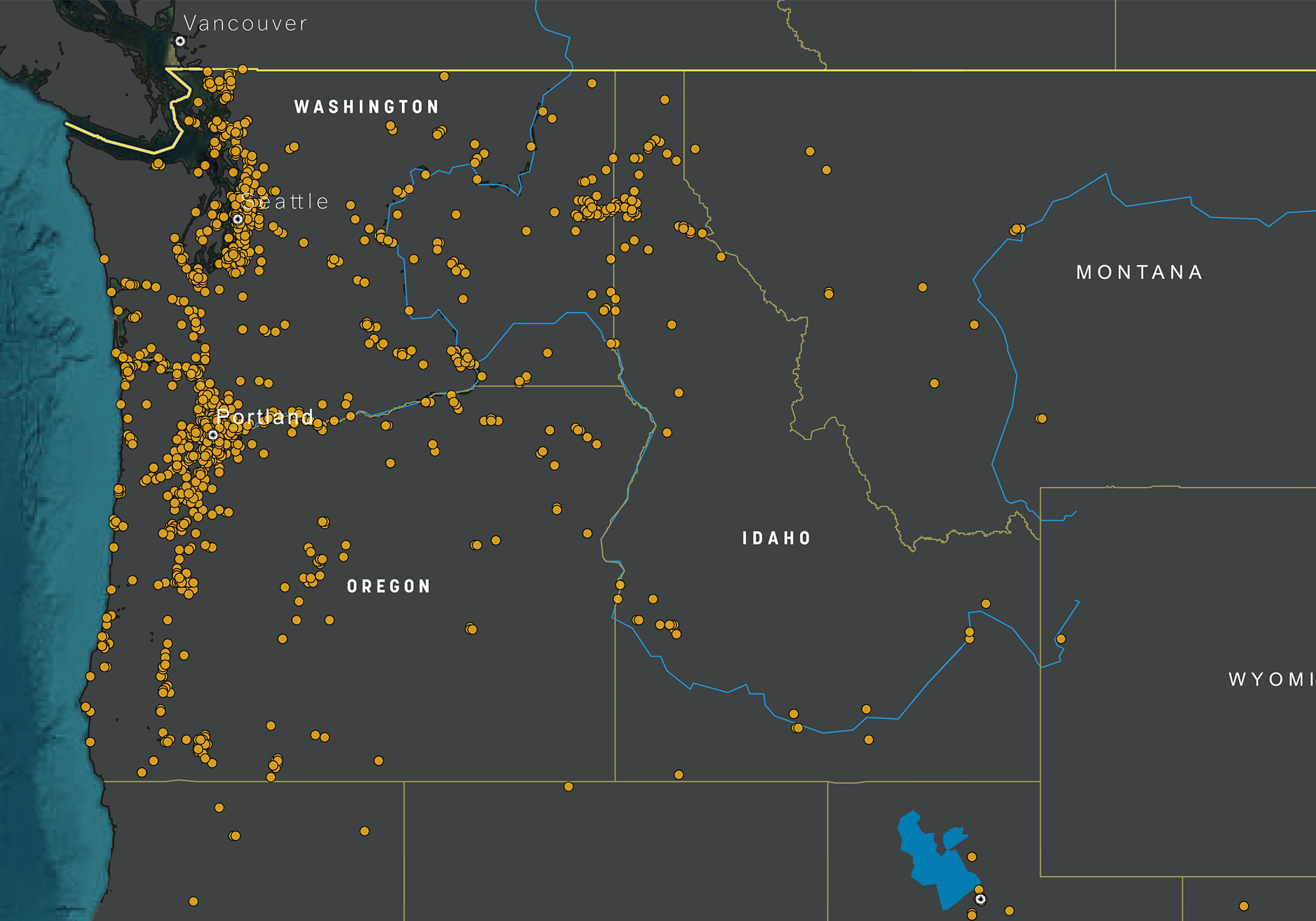 Image of Northwest map with locations notated.