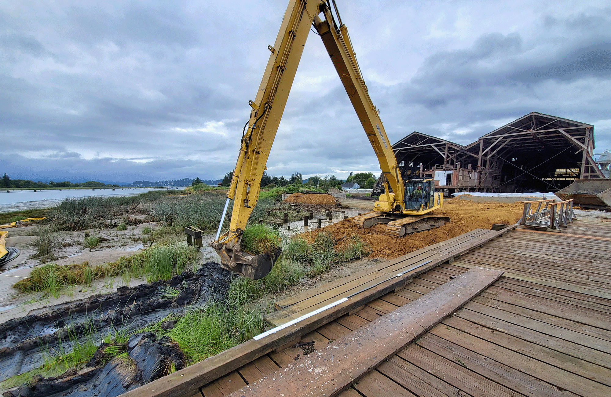 Excavator in a field