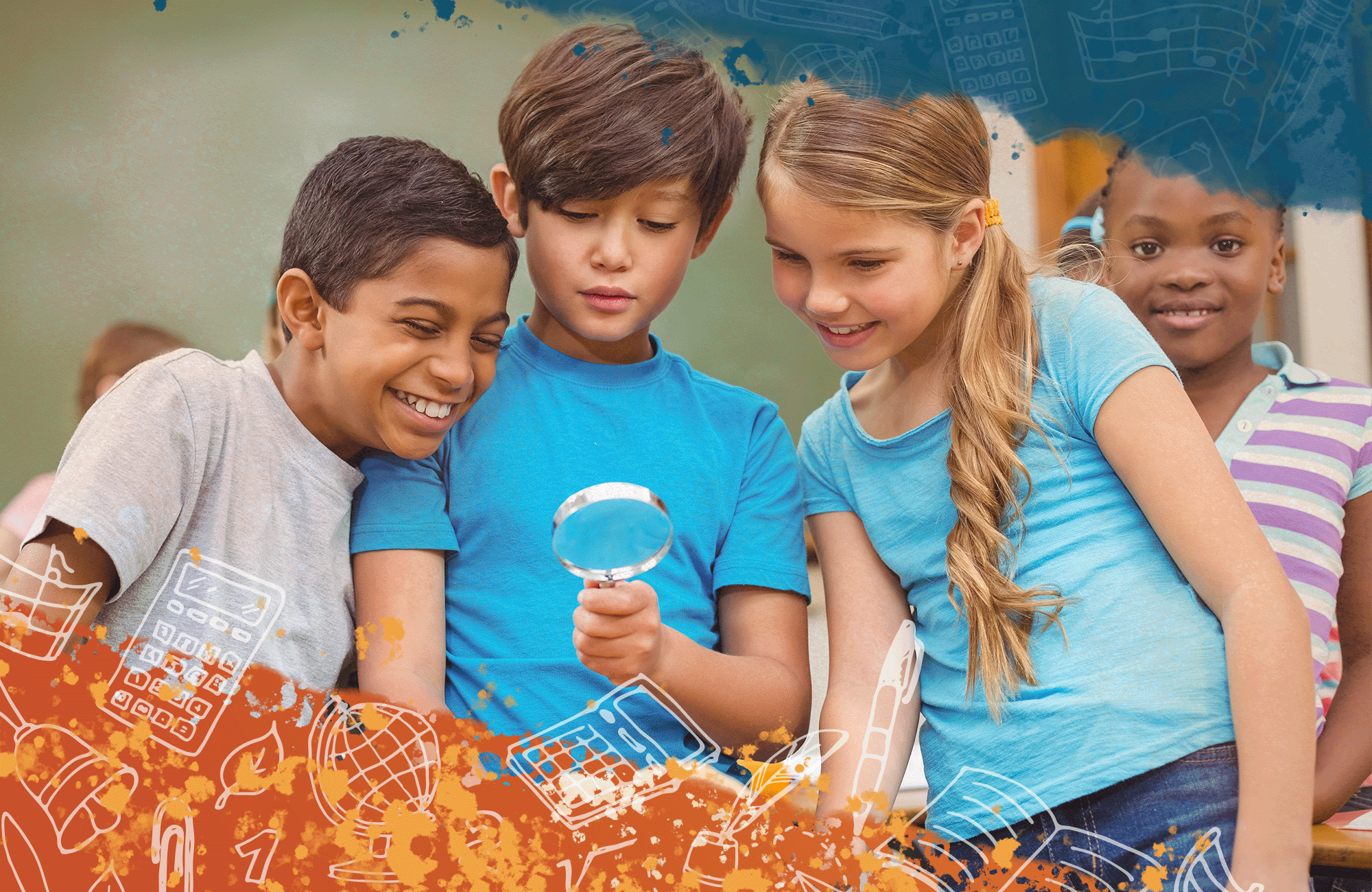 Kids looking at a rock