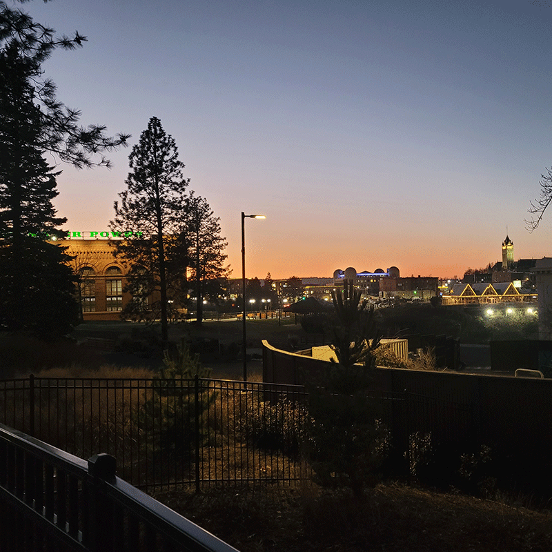 sunset over city