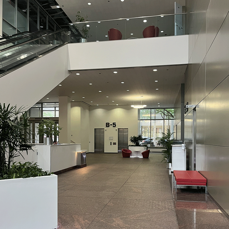 Inside office building