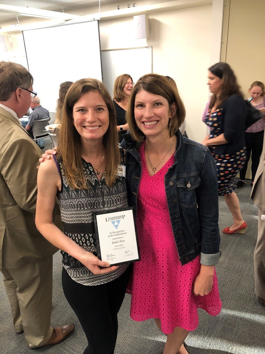 Emily Hess at Leadership Clark County graduation ceremony in June 2018 with MFA’s Alistaire Clary, 2011 LCC graduate.