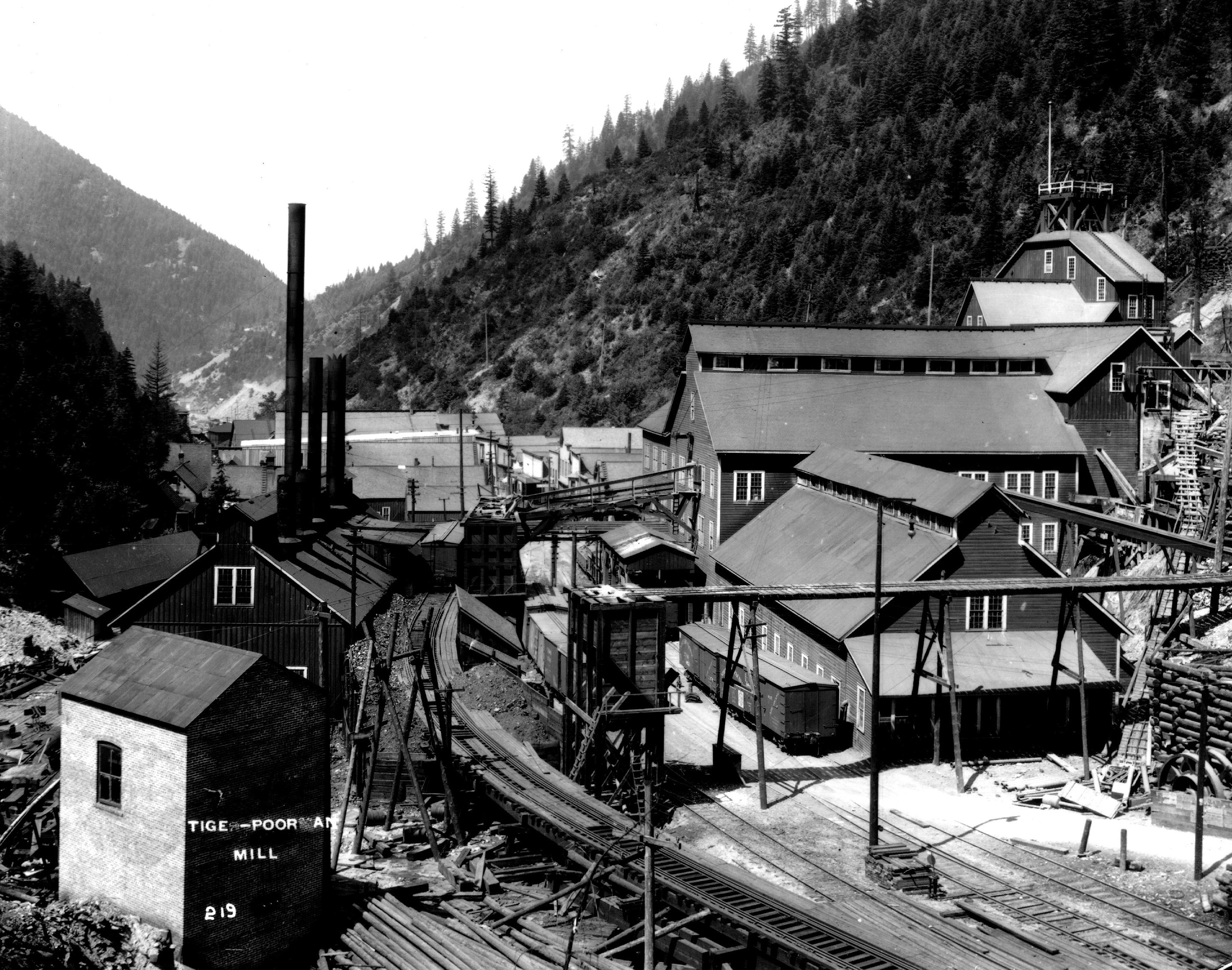 Black and white photo of the silver valley mine