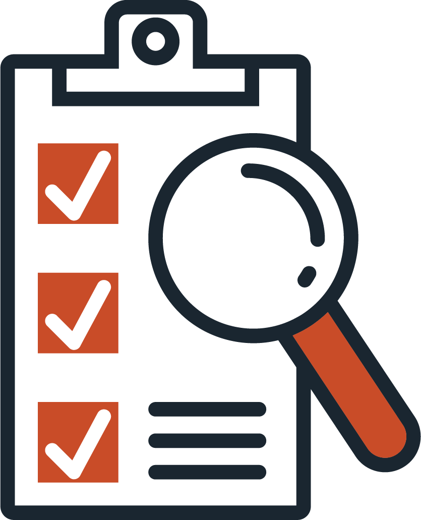 Checklist and magnifying glass icon