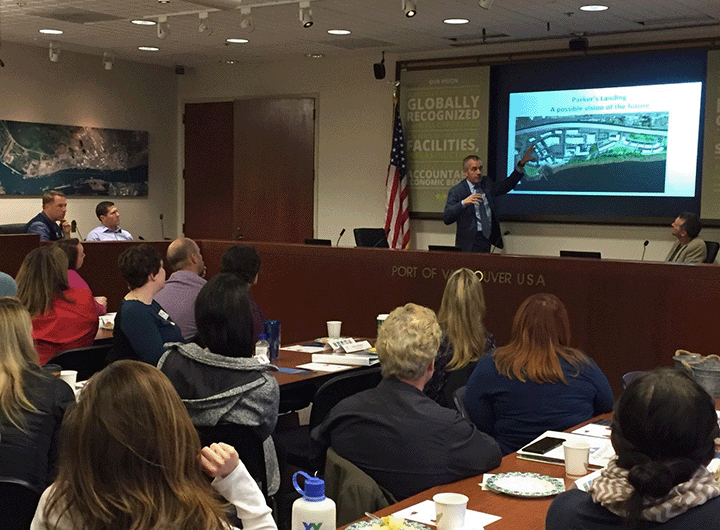 a Port of Camas-Washougal official giving a presentation