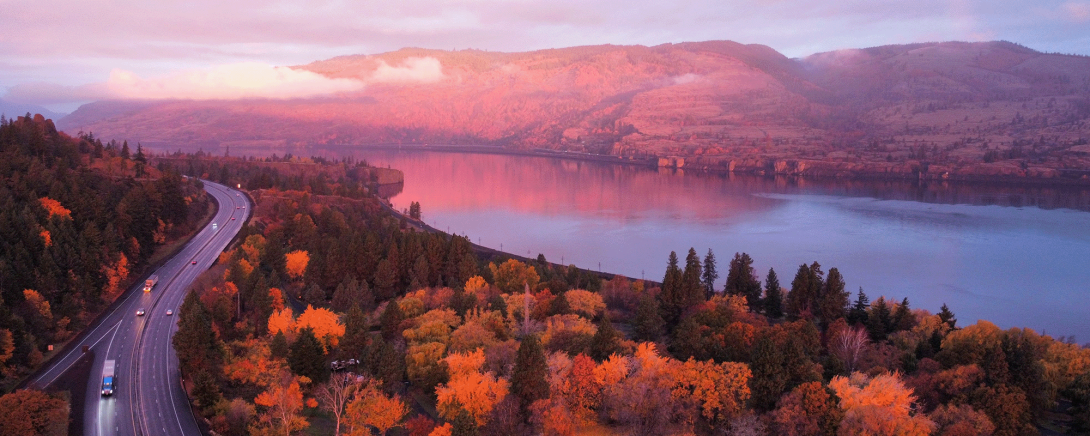 Aerial image of the Dalles, Oregon.